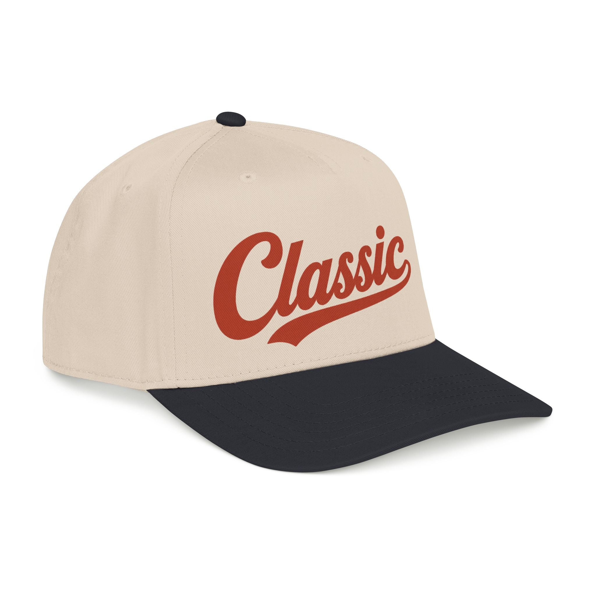 Classic Script Mid Profile Baseball Cap | Retro Typography, Two-Tone