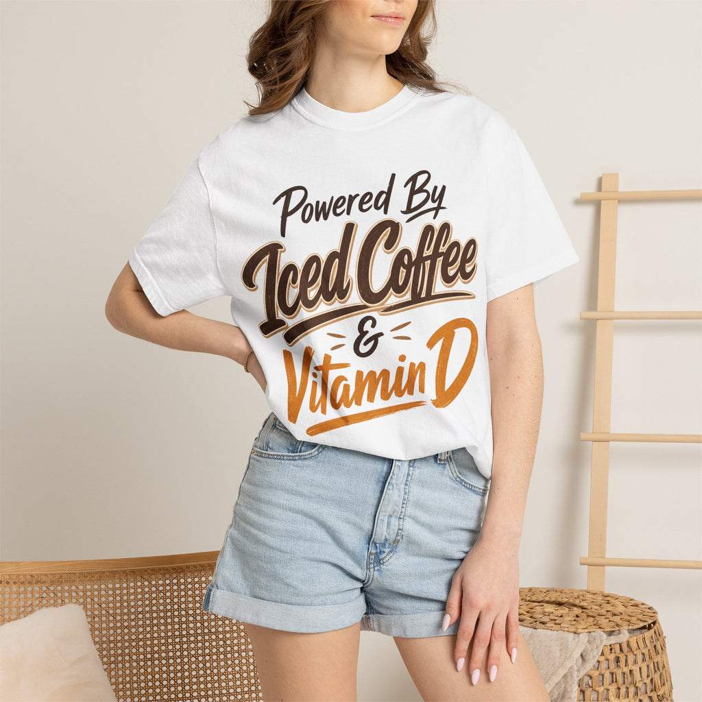 Powered By Iced Coffee & Vitamin D T-shirt | Coffee Lover Tee