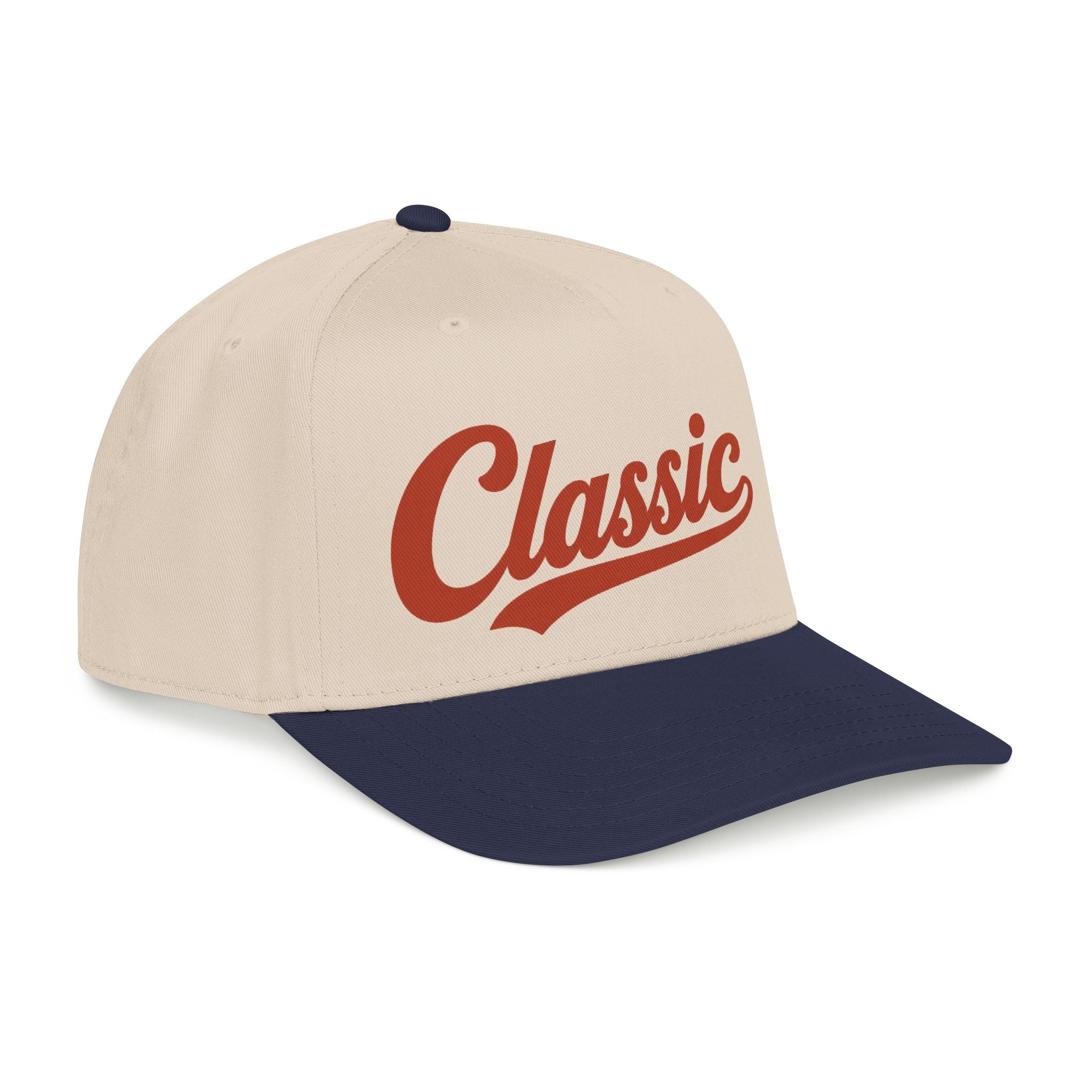 Classic Script Mid Profile Baseball Cap | Retro Typography, Two-Tone