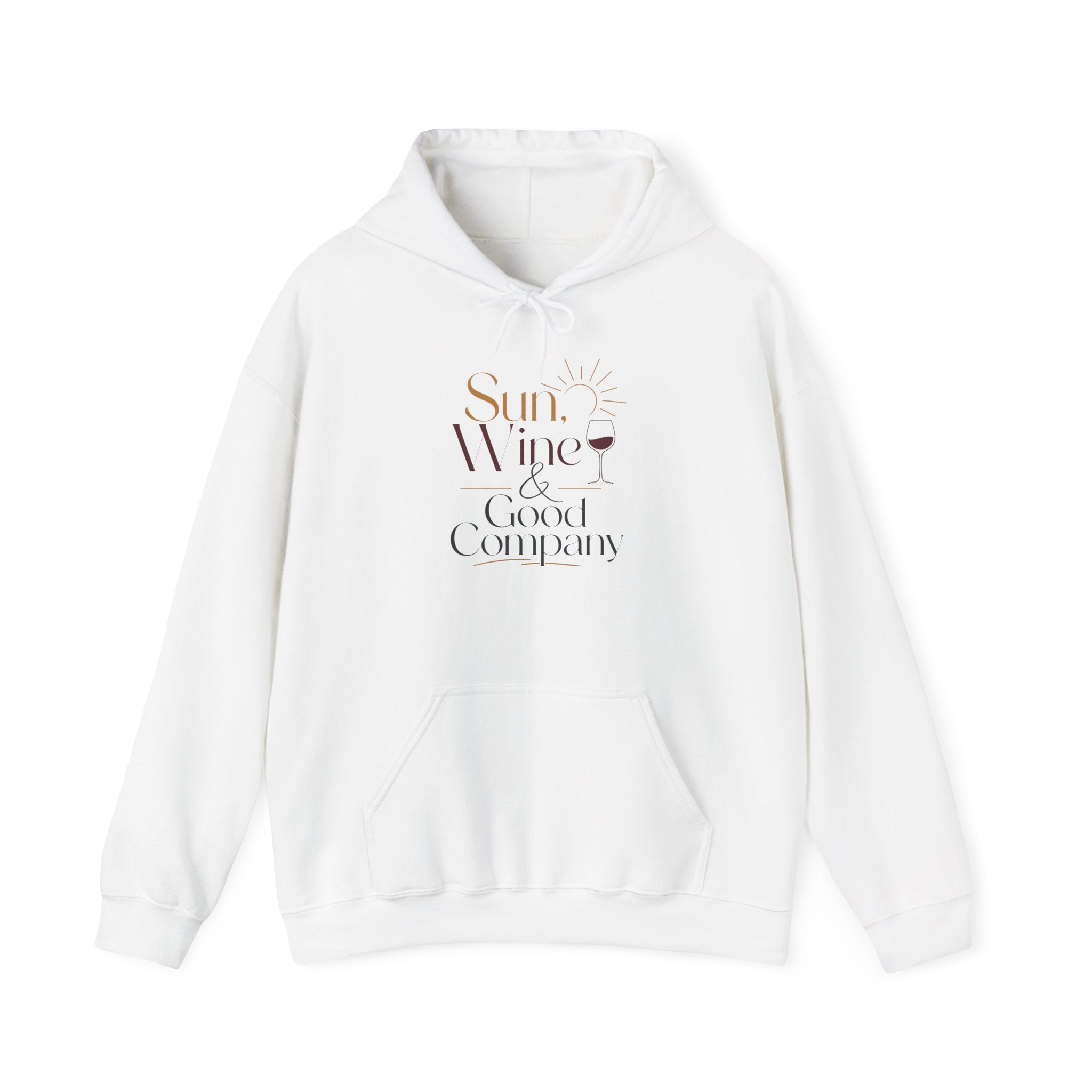 Sun Wine & Good Company Hoodie | Wine Quote Hooded Sweatshirt, Cozy Typography Pullover