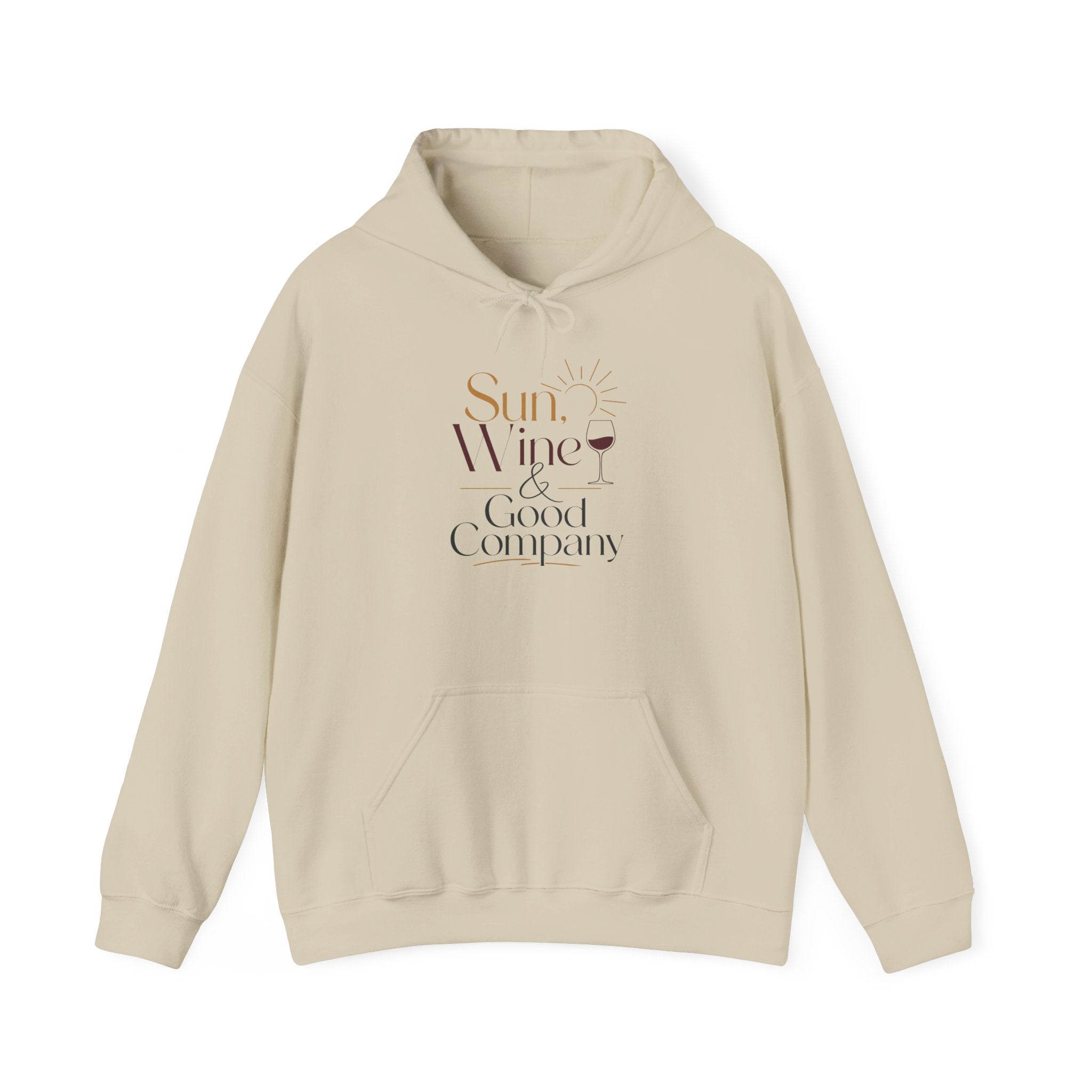 Sun Wine & Good Company Hoodie | Wine Quote Hooded Sweatshirt, Cozy Typography Pullover