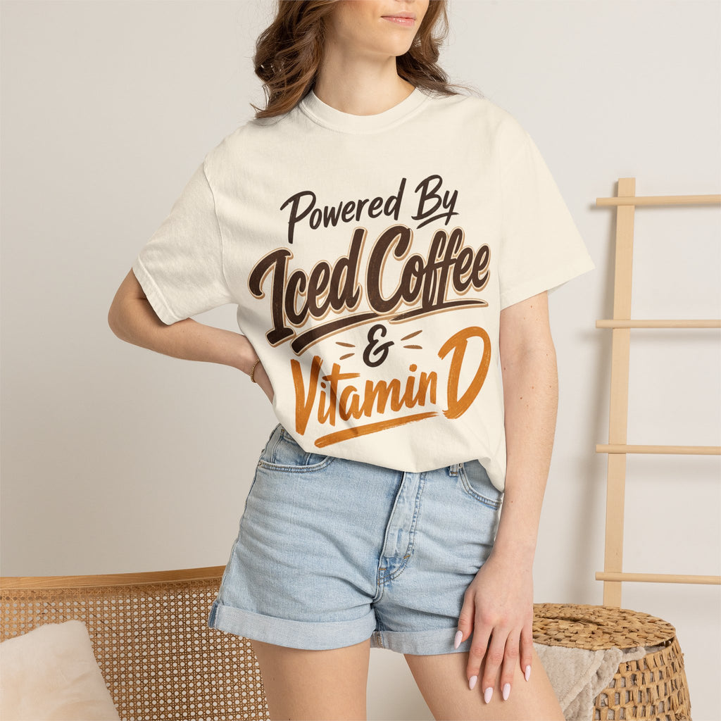 Powered By Iced Coffee & Vitamin D T-shirt | Coffee Lover Tee