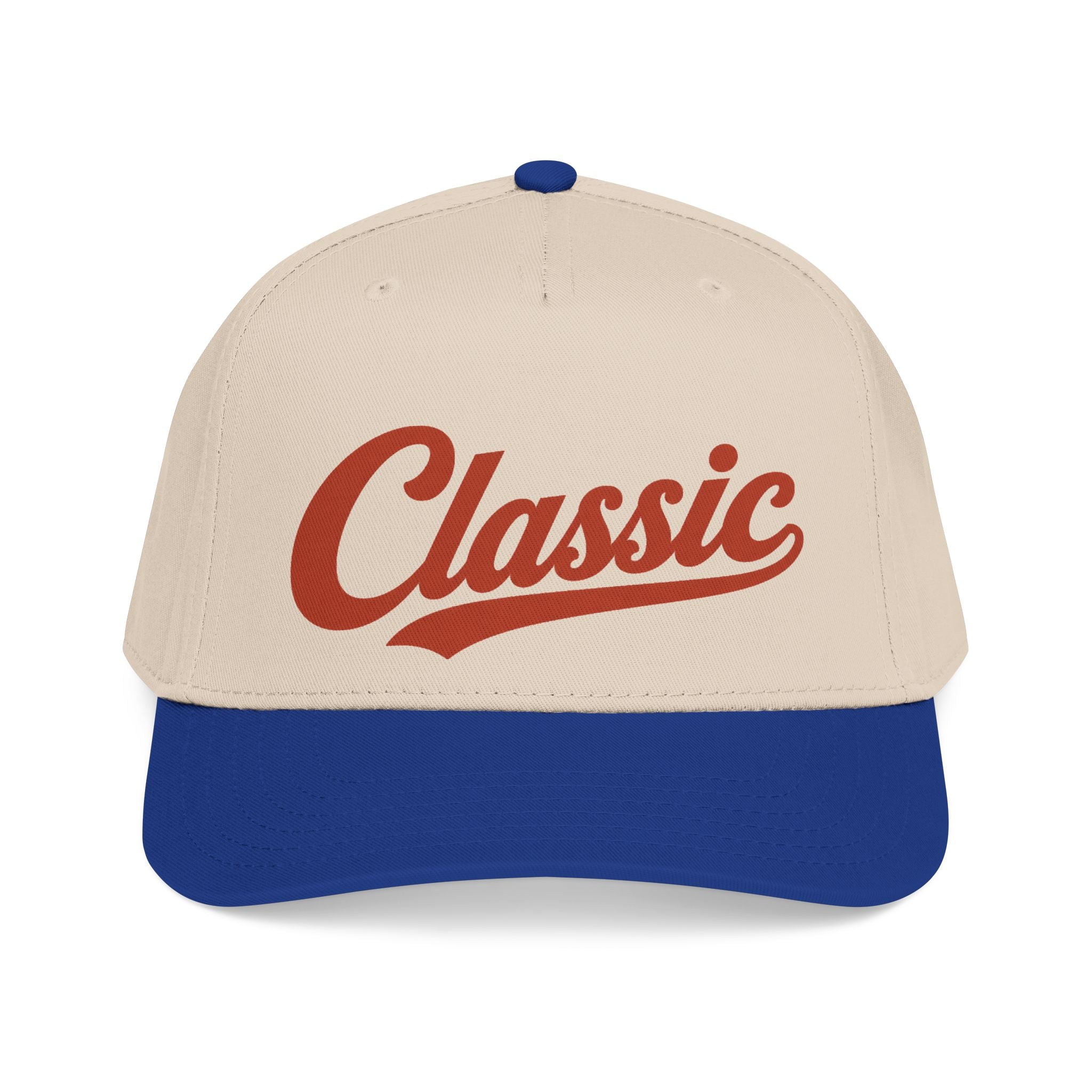 Classic Script Mid Profile Baseball Cap | Retro Typography, Two-Tone