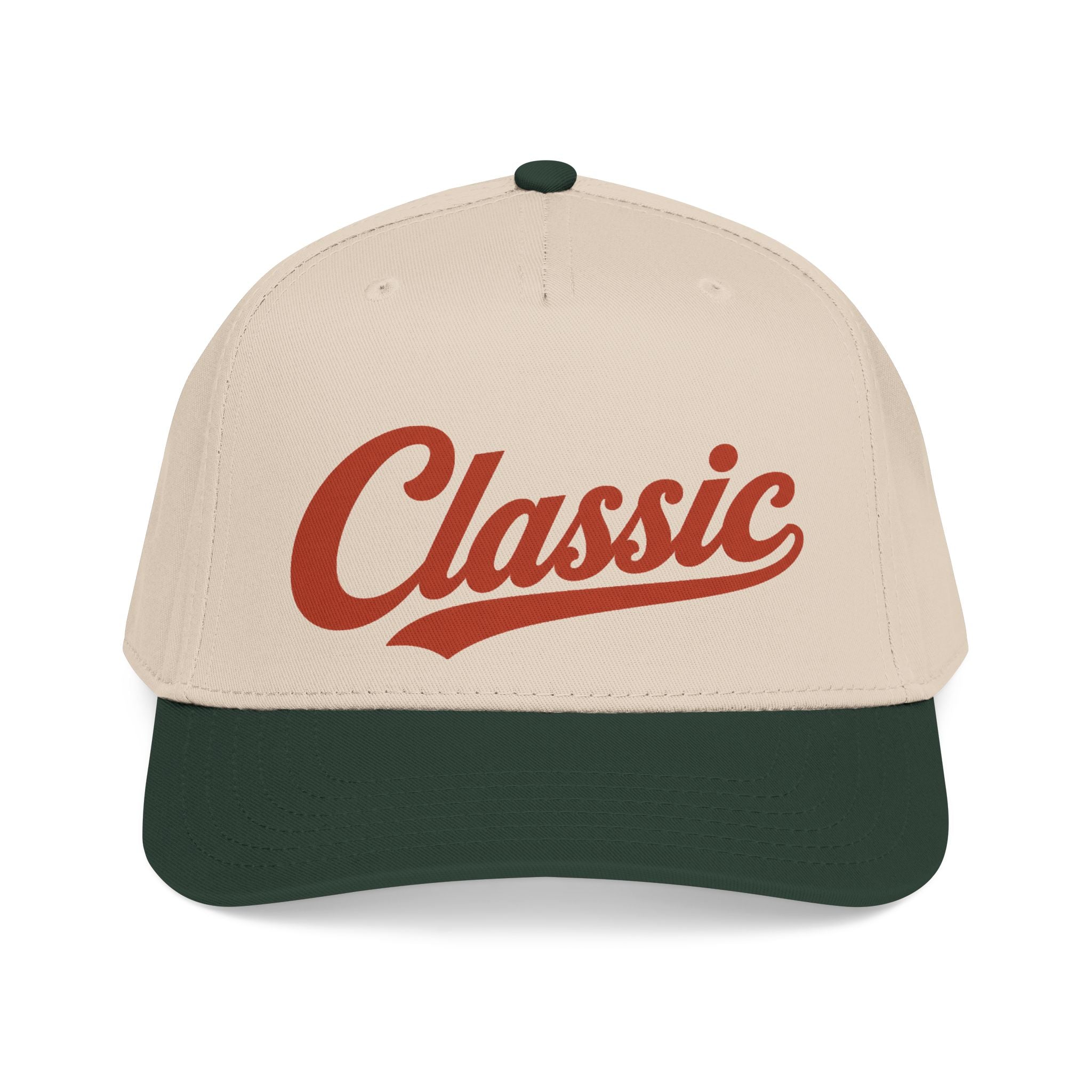 Classic Script Mid Profile Baseball Cap | Retro Typography, Two-Tone